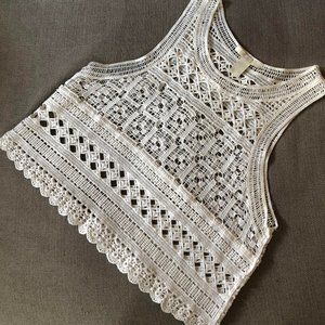 Forever 21 White Cropped Lace Tank Size S